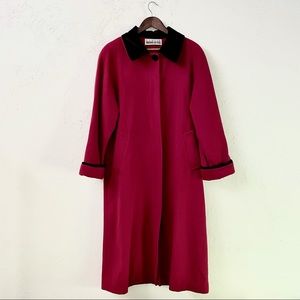 Vintage Plus Size 100% Wool Leslie Fay Swing Coat in Red with Black Velvet Trim